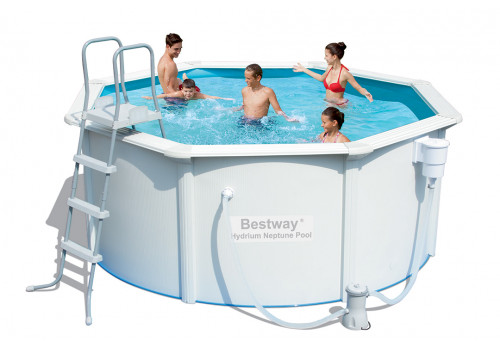 Каркасный бассейн круглый со стальными стенками BestWay, 360х120см, фильтр-насос картр 2006 л/ч (56384)
